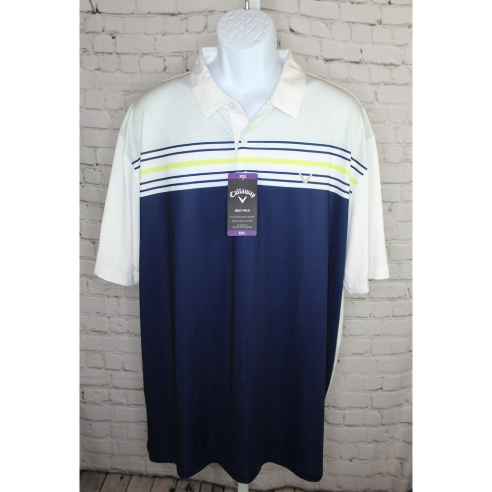 Callaway Opti-Dri Polo‎ Shirt Mens 2XL Blue White Golf Moisture Wicking Stretch